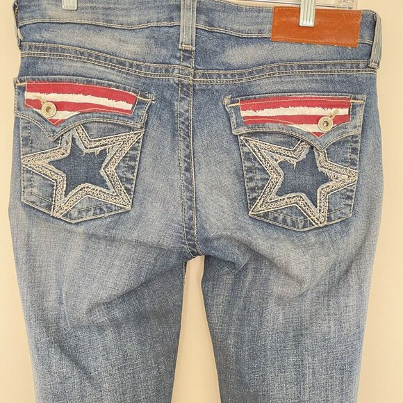 Dang Chicks Glorya Jeans Women’s 29x32 Boot Cut Stars and Stripes Pockets Blue - Picture 1 of 14
